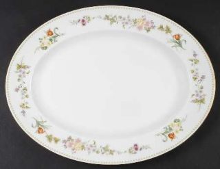 Wedgwood Mirabelle 17 Oval Serving Platter, Fine China Dinnerware   Bone, Green