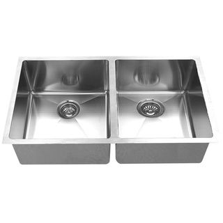 Boann Handmade Double Bowl Undermount 304 Silver Stainless Steel Kitchen Sink (T304 stainless steelSink finish Brushed stainless steelDimensions 10 inches high x 32 inches wide x 19 inches longLeft tank dimensions 10 inches high x 14 3/8 inches wide x 