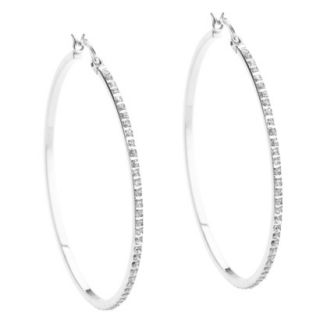Platinum Over Sterling Silver Diamond Accent Large Round Hoop Earrings   White