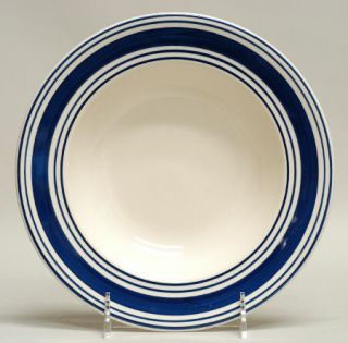 Ralph Lauren Farmstead Ticking Blue Rim Soup Bowl, Fine China Dinnerware   Blue