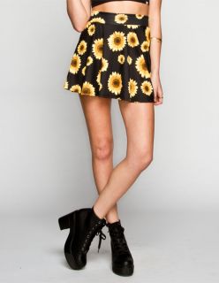 Sunflower Print Ponte Knit Skirt Black Combo In Sizes Medium, Large,