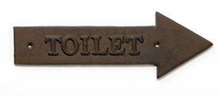 Tablecraft Antique Bronze Sign, 11 1/2 x 4 in, Toilet, Right Arrow