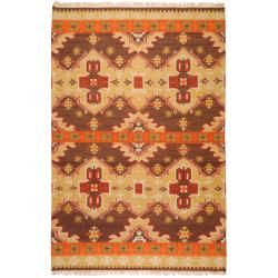 Hand woven Orange/brown Southwestern Aztec Agora Hard Twist Wool Rug (8 X 11)