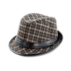 Faddism Brown/ Beige Plaid Fedora Hat (35 percent cotton/65 percent polyester Banded detail One size fits most )