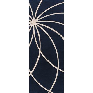 Hand tufted Beersel Dark Blue Floral Wool Rug (3 X 12)