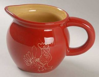American Atelier Red Rooster Creamer, Fine China Dinnerware   All Red,White Roos