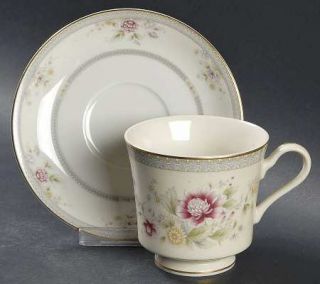 Mikasa Devonshire Footed Cup & Saucer Set, Fine China Dinnerware   Pink/Yellow F