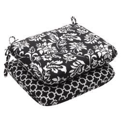 Outdoor Black And White Floral Rounded Reversible Seat Cushion (set Of 2) (Black, whiteMaterials 100 percent polyesterFill 100 percent virgin polyester fiber fillClosure Sewn seam Weather resistantUV protectionCare instructions Spot clean onlyDimensio