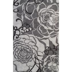 Nuloom Handmade Prive Grey Rose Pattern Floral Wool Rug (5 X 8)