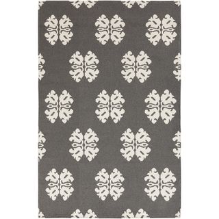 Hand woven Stencil Dove Pewter Wool Rug (5 X 8)