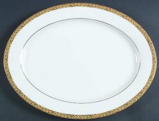 Nikko Gold Filigree 14 Oval Serving Platter, Fine China Dinnerware   Fine China