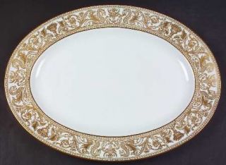 Wedgwood Florentine Gold White Body 15 Oval Serving Platter, Fine China Dinnerw