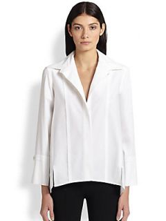 Donna Karan Collared Cotton Poplin Shirt   White
