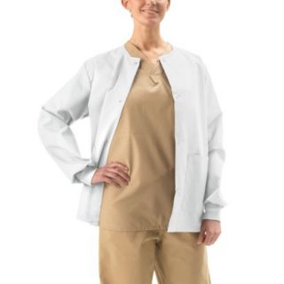 Medline Unisex Snap Front Warm Up Jacket with Two Pockets   White (Medium)
