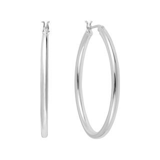 Bridge Jewelry Silver Plated Tubular Oval Hoop Earrings