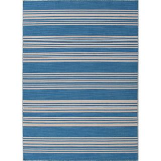 Handmade Flat Weave Dhurrie Stripe Pattern Blue Rug (5 X 8)