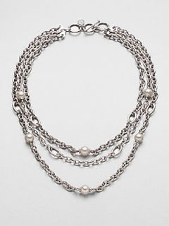 Majorica 10MM Pearl Accented Triple Chain Necklace   Silver Pearl