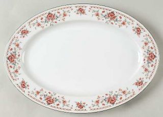 Nitto Allegro 14 Oval Serving Platter, Fine China Dinnerware   Red Flowers,Gree