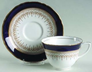 Royal Worcester Regency Blue (White) Flat Cup & Saucer Set, Fine China Dinnerwar