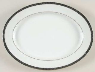 Noritake Peking 13 Oval Serving Platter, Fine China Dinnerware   White Geometri