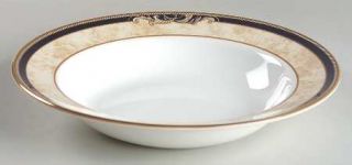 Wedgwood Cornucopia Rim Soup Bowl, Fine China Dinnerware   Cobalt Blue & Tan Mar