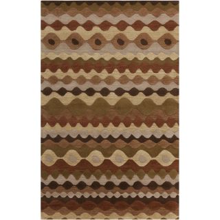 Hand tufted Tea Leaves Brown Geometric Shapes Wool Rug (5 X 8)