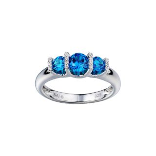 1 CT. T.W. Color Enhanced Blue Diamond 3 Stone Engagement Ring, White/Gold,