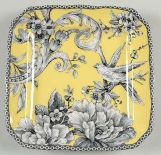 222 Fifth (PTS) Adelaide Yellow Square Appetizer Plate, Fine China Dinnerware  