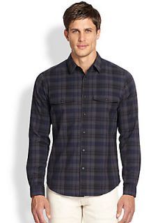 Theory Aumont Plaid Double Pocket Sportshirt   Eclpse Color