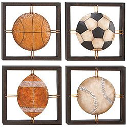 Casa Cortes All American Sports Time Metal Wall Art Decor (MetalColors Rusted orange, black, white, brownDimensions 14H x 2 W x 14 L /each squareSet includes 4 squares)