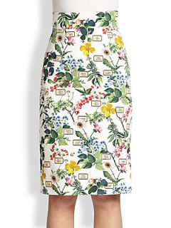 Carolina Herrera Botanicals Pencil Skirt   Green