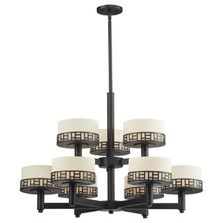 Z lite Elea 9 light Bronze Chandelier With Matte Opal Glass (SteelSetting Indoor Fixture finish BronzeShades Matte opal glass Number of lights Five (5) Requires five (5) medium 60 watt bulbs (not included)Dimensions 22.75 inches high x 31.75 inches w