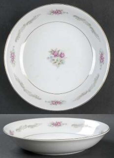 Crest Wood Bridal Rose Coupe Soup Bowl, Fine China Dinnerware   Pink Roses, Blue