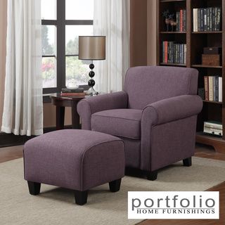 Portfolio Mira Amethyst Purple Linen Arm Chair And Ottoman