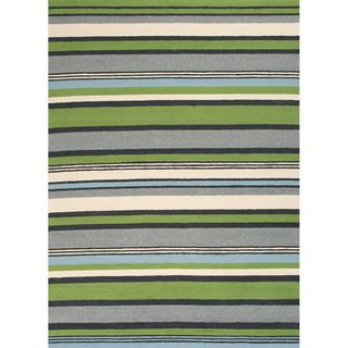 Hand hooked Indoor/ Outdoor Stripe Pattern Green Rug (76 X 96)