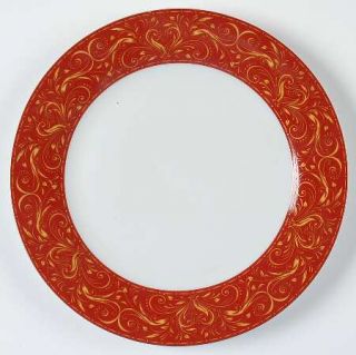  Montalira Red Salad Plate, Fine China Dinnerware   Chris Madden,Gold Sc