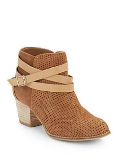 Jevey Perforated Suede Ankle Boots   Tan