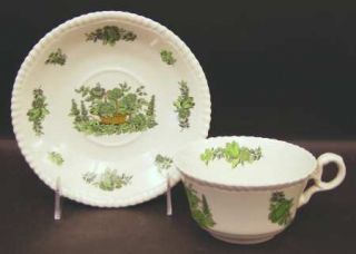 Spode Green Basket (Earthenware) Oversized Cup & Saucer Set, Fine China Dinnerwa