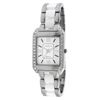 Peugeot Womens Acrylic Link Crystal Accented Watch   Silver/White