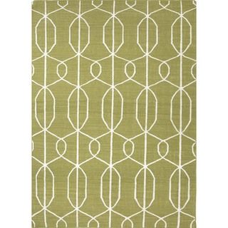 Flat Weave Geometric Green Wool Area Rug (8 X 10)