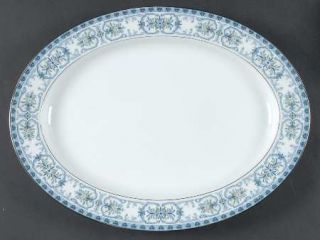 Noritake Burlington 16 Oval Serving Platter, Fine China Dinnerware   Blue Feath