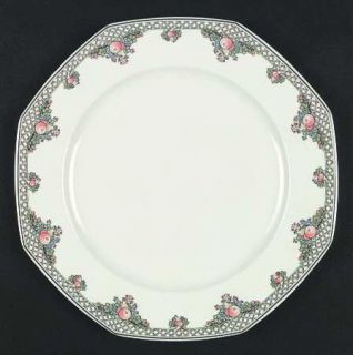 Wedgwood Pergola Dinner Plate, Fine China Dinnerware   Green&Pink Lines, Fruit R