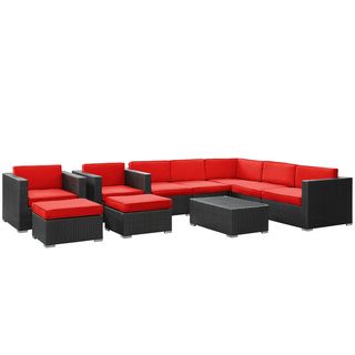 Avia Outdoor Wicker Patio 10 piece Sectional Sofa Set In Espresso With Red Cushions