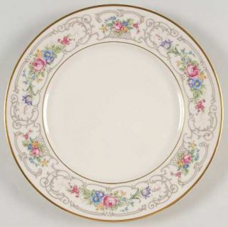 Lamberton Flora Luncheon Plate, Fine China Dinnerware   Gray Scroll, Floral