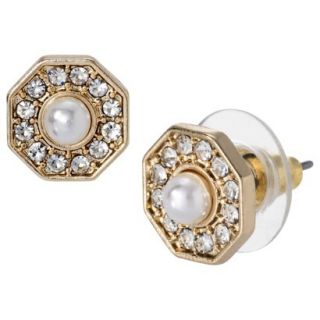 Pearl and Crystal Button Earrings   Gold