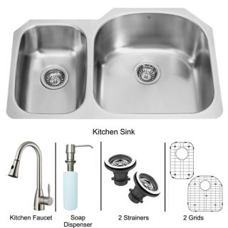 Vigo Industries VG15043 Kitchen Sink Set, Undermount Sink, Faucet, Two Grids, Two Strainers amp; Dispenser Stainless Steel