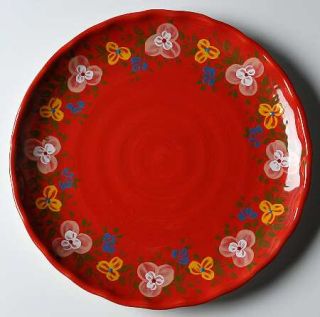Tabletops Unlimited Pasha Red Dinner Plate, Fine China Dinnerware   Red Body,Flo