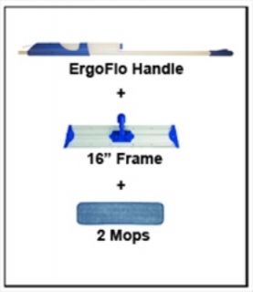Continental Commercial ErgoFlo Starter Kit Handle, 16 in Frame, 2 Microfiber Mops
