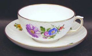 Royal Copenhagen Light Saxon Flower Flat Cup & Saucer Set, Fine China Dinnerware
