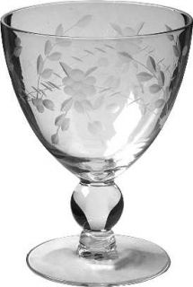 Unknown Crystal Unk102 Clear (No Trim) Water Goblet   Gray Cut Floral & Dot Desi